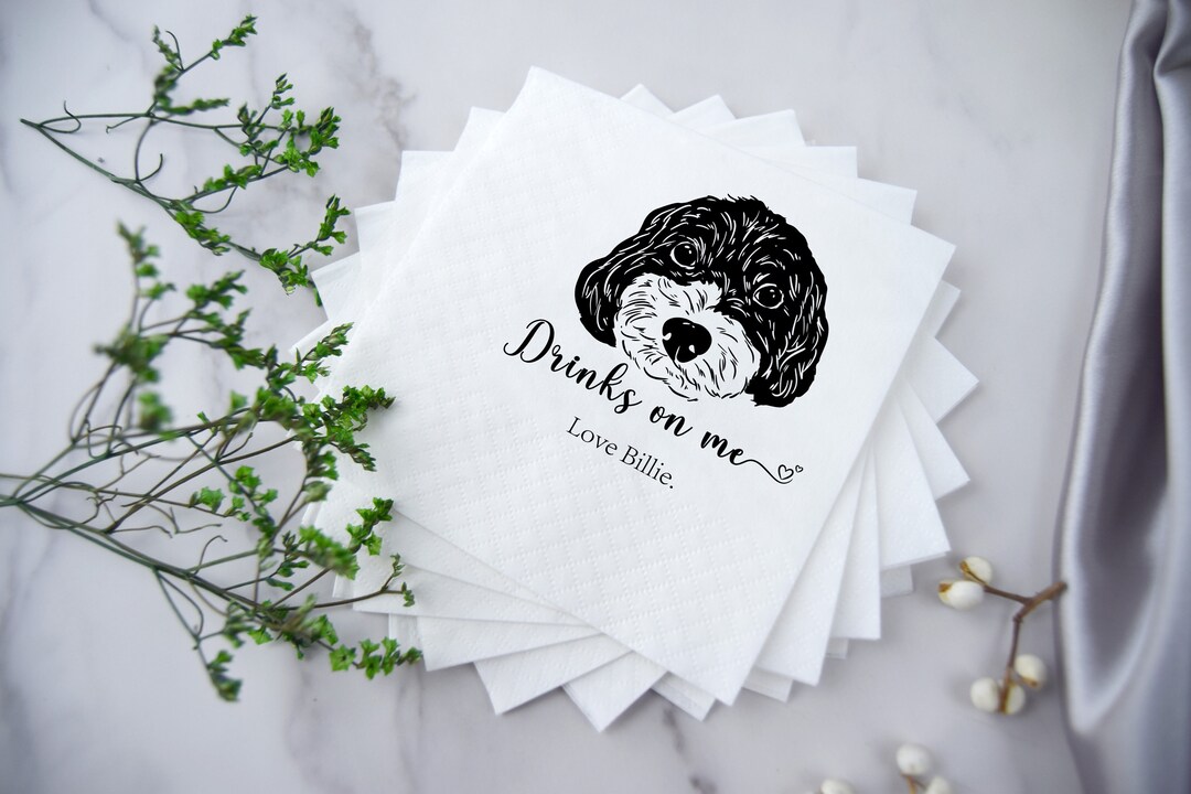 Custom Illustrated Dog | Wedding Napkins |custom Pet Wedding Napkins