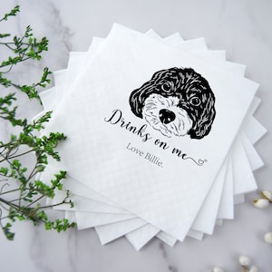 Benutzerdefinierte illustrierte Hund Hochzeit Servietten | Benutzerdefinierte Haustier-Hochzeits-Servietten | Individuelle Papierservietten | Benutzerdefinierte Engagement Servietten | Personalisierte Servietten