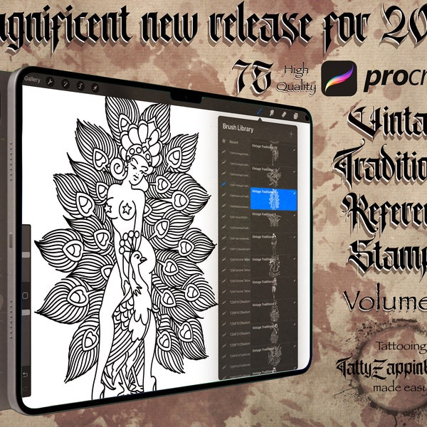 75 sellos de referencia tradicionales antiguos para Procreate.