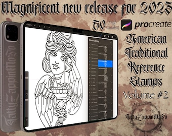 50 American Traditional Reference Stamps Volume 1. for Procreate - Etsy