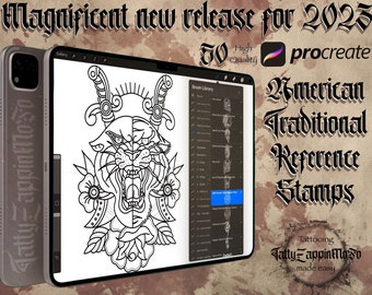 50 American Traditional reference stamps volume #1. for procreate