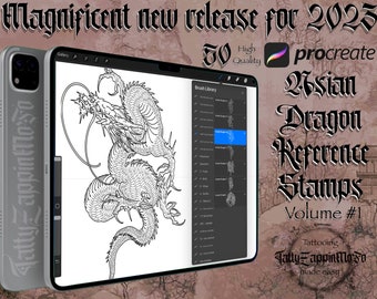 50 Asian Dragon reference stamps for procreate vol#1