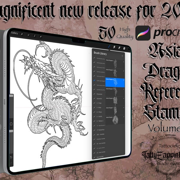 50 Asian Dragon reference stamps for procreate vol#1