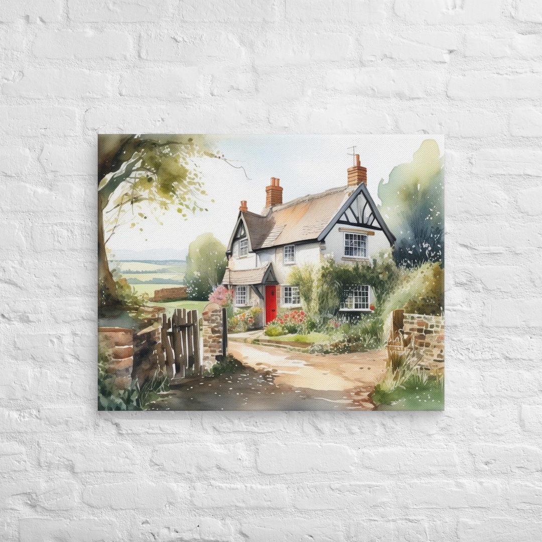 English Country Cottage Wall Art 24x30 Stretched Canvas, Rustic Home ...