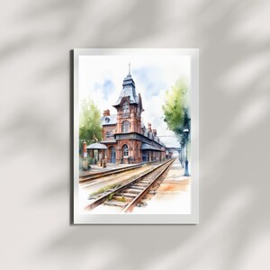 Victorian Railway Station Art #4 Watercolour Print, Vintage Station Art Wall Decor, Historic Station Illustration, Transport Gift
