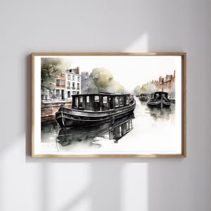 Canal Barges of Yesteryear Reproduction on Satin Pearl Photo Paper - Stunning Vintage Art Print for Home Decor & Gift