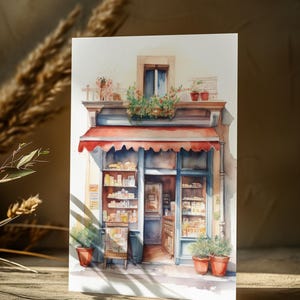 Ensemble de cartes postales aquarelles italiennes pour vitrine de magasin - 5 impressions artistiques vintage pour décoration d'intérieur et collectionneurs