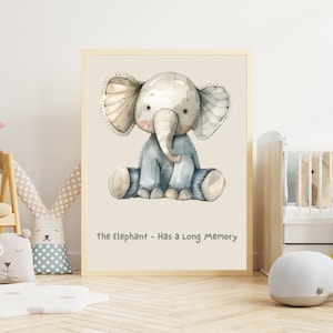 Kids Room Wall Art Poster - The Elephant Nursery Decor, Woodland Animal Prints for Baby Room, Cute Children&#39;s Wall Art, Kids Bedroom Decor