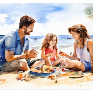 Family Picnic on the Beach Print, Satin Pearl Photo Paper, Beautiful Memories Wall Art, Coastal Family Decor, Perfect Gift for Mom