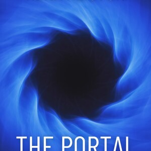 Op de afbeelding: Boekomslag met een blauw abstract ontwerp met een wervelende vortex. De titel "THE PORTAL" staat in witte hoofdletters, met de naam van de auteur "RENA ALISTON" erboven. De ondertitel "A SHORT STORY" staat eronder.