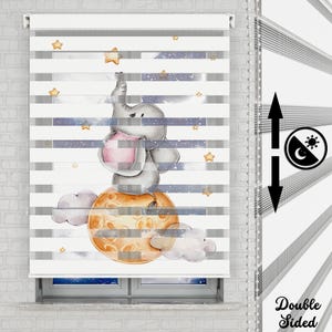 Elephant & Stars Zebra Roller Blind, Double Layer and Custom Size Day/Night Nursery Shades, Custom Kids Room Window Covering