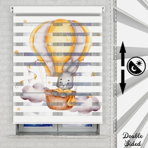 Balloon and Cute Rabbit Themed Roller Shades | Use For Baby Room | Patterned Custom Size Roller Shades | Roller Blinds Double Layer