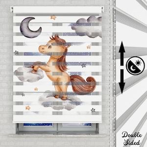 Unicorn above the clouds Themed Roller Shades | Use For Baby Room, Boys Room | Patterned Custom Size Roller Shades | Roller Shades Windows