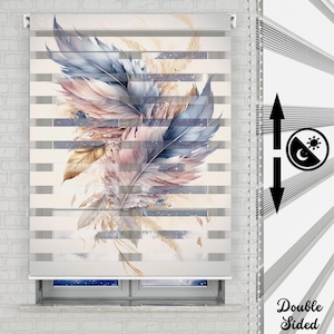 Colorful Feathers Themed Roller Shades | Use For Living Room, Kitchen | Patterned Custom Size Roller Shades | Roller Blinds Double Layer