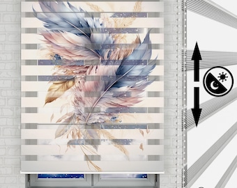 Colorful Feathers Themed Roller Shades | Use For Living Room, Kitchen | Patterned Custom Size Roller Shades | Roller Blinds Double Layer