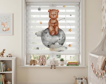 Care Bear on the moon Themed Roller Shades | Use For Baby Room | Patterned Custom Size Roller Shades | Roller Shades for Window Double Layer