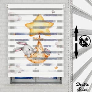 Rabbit in a Starry Basket Themed Roller Shades | Use For Baby Room | Patterned Custom Size Roller Shades | Roller Blinds Double Layer