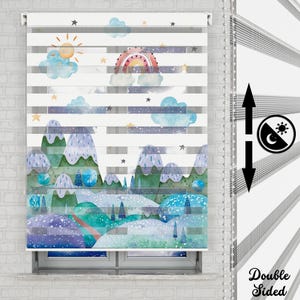 Watercolor Landscape Rainbow and Clouds Themed Roller Shades | Use For Baby Room | Patterned Custom Size Roller Shades | Roller Blinds