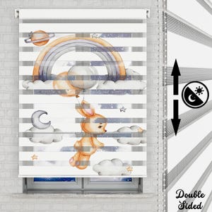 Balloons and Cute Rabbit Themed Roller Shades | Use For Baby Room, Girls Room | Patterned Custom Size Roller Shades | Roller Shades Windows