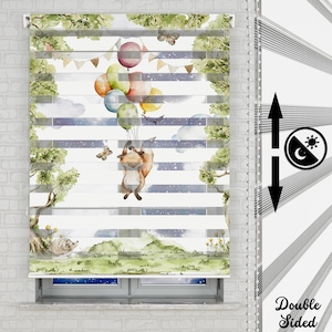 Forest Balloons and Fox Themed Roller Shades | Use For Baby Room | Patterned Custom Size Roller Shades | Roller Blinds Double Layer