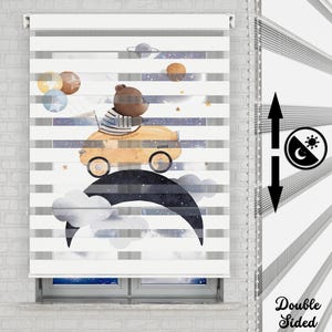 Cute Teddy Bear on the Moon Themed Roller Shades | Use For Baby Room, Boys Room | Patterned Custom Size Roller Shades | Roller Blinds