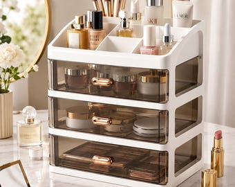 3-Drawer Makeup Organizer, Skincare Storage Box, Cosmetic Vanity Desk Organizer