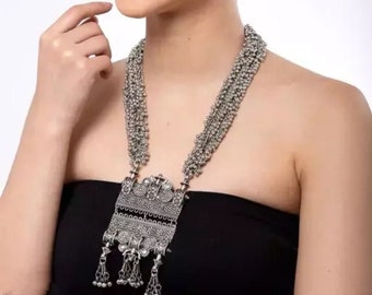 Oxidised Boho Hippie Look Afghani Necklace Indian Jewellery For women/ Oxidised Necklace Set/ German Silver Jewelry Set