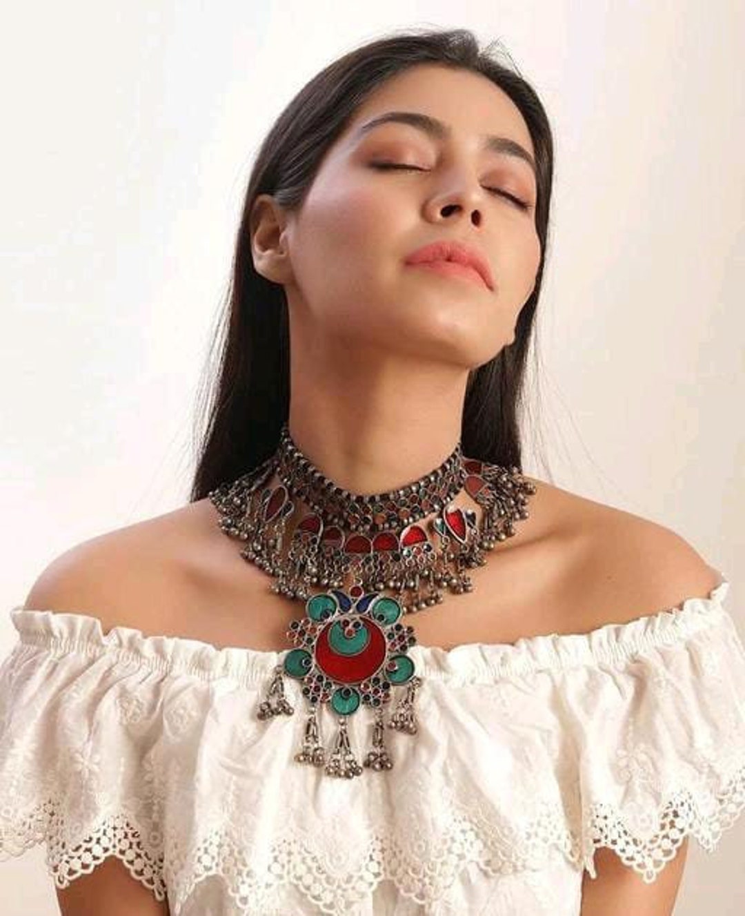 Ethnic Silver Oxidised Boho Afghani Style Earrings For Women