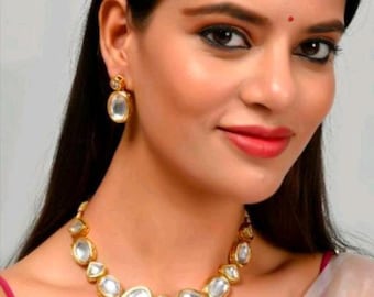 Fashionable Polki Kundan Necklace set/ Jadau necklace for Women/ Southindian Gold jewelry set/ Pakistani necklace set/ kundan necklace