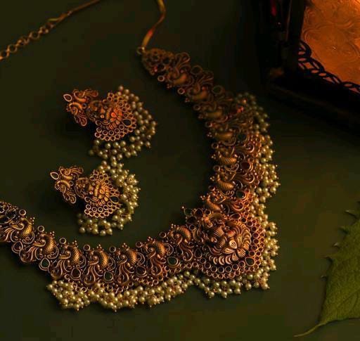 Antique Gold matte Finish Laxmi South Indian Temple Jewelry Choker Set For women/ Southindian Gold jewelry set/ Indian God Laxmi Necklace