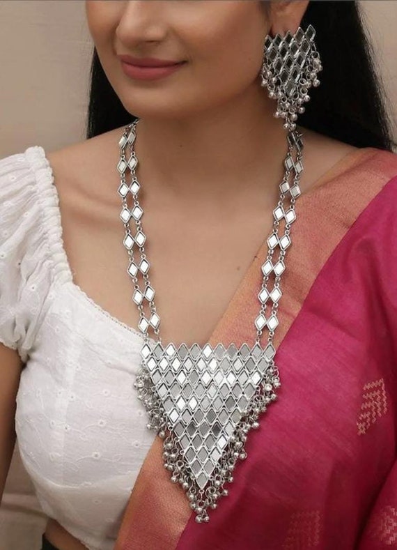 Indian Silver Oxidised Necklace Set/ Indian Women Jewellery Set