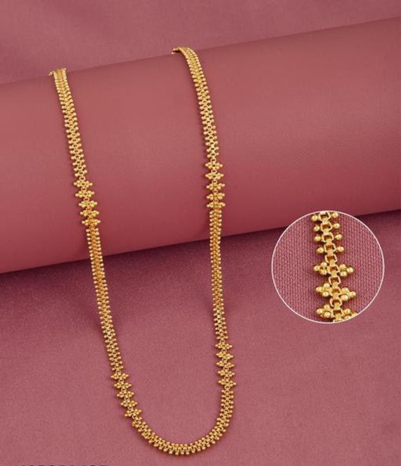 Gram Gold Long Designer Chain, Mugapu Chain, Golden Long Chain