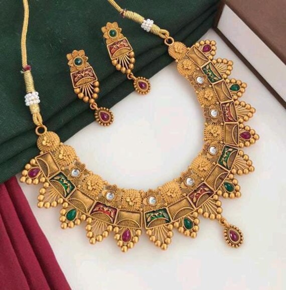 インディアンジュエリー ゴールドメッキネックレスセット エスニック 