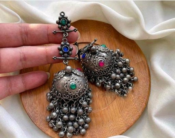 Women's Oxidized Jhumka Earrings in SilverDefault Title | Jhumka earrings,  Jhumka, Silver earrings studs