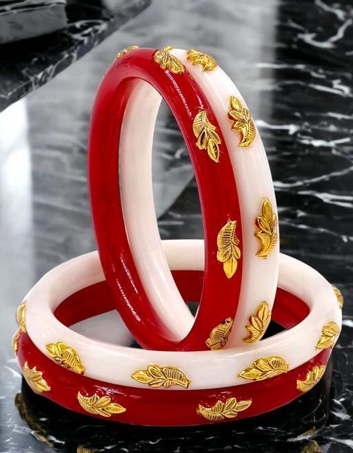 Acrylic Gold Plated Sakha Pola Bangles, Red Bangles for Women