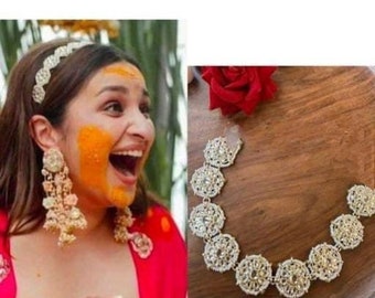 Kundan-hoofdband/ Indiase Bollywood-parineeti-inspiratie Sheesh Patti/ Sheesh Phool/ Matha Patti/ Maang Tikka/ Hoofdaccessoires/ Haarsieraad