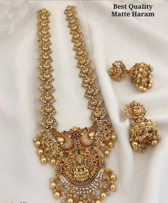 Antique Gold Matte Finish Maa Laxmi South Indian Jewelry Long