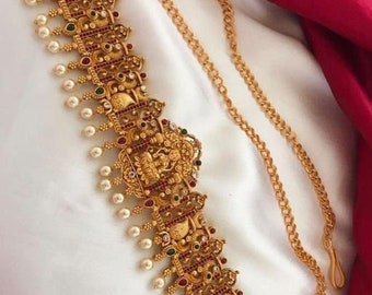 Temple Gold Plated Waist Chain/ Traditional Indian Hip Belt/ Temple Jewelry/ South Indian Gold Kamarbandh/ Beaded Waist Chain/ Gift For Her