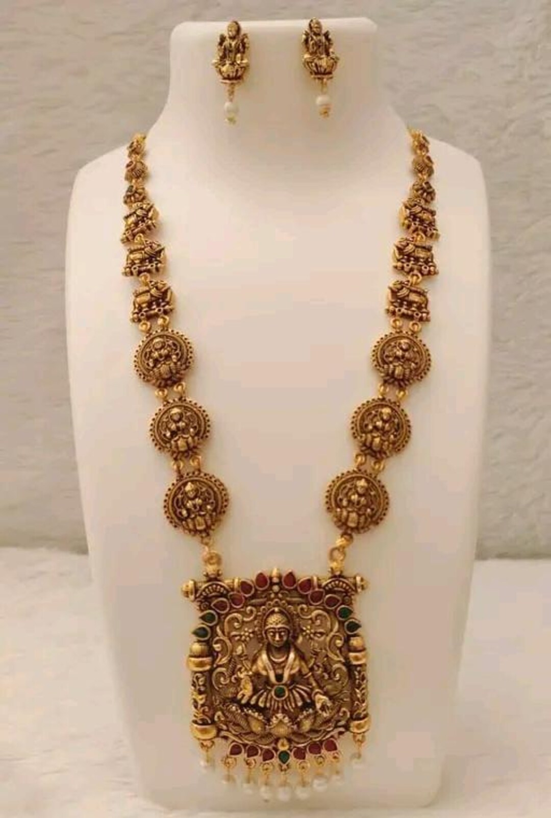 Laxmi Ji Festival Gold Long Chain Necklace Set Kasulaperu Long