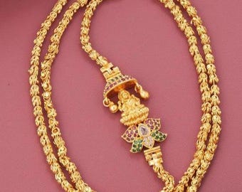 AD Designer Micro Plated Laxmi Temple Mop Chain/ Gold Plated Covering Mop Neckchain/ Mugappu Chain/ South Indian NeckChain