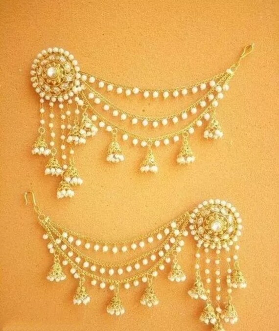 Kundan Earrings/ Saharey/kundan Sahara/ear Chain/kaan Chain/indian  Jewelry/indian Accecceris Jewelry/chain Earrings/lightweight - Etsy | Fancy  jewellery designs, Handmade fashion jewelry, Indian wedding jewelry sets