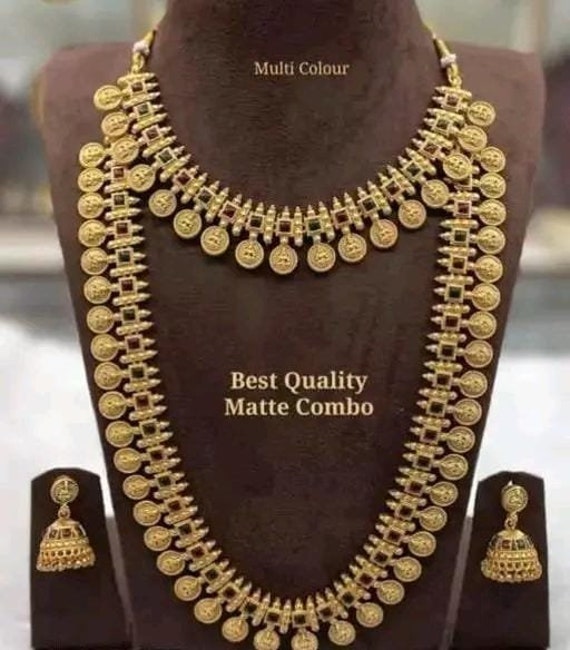 Laxmi Coin Long 1gram Gold Haar, Long Chain South Indian Bride