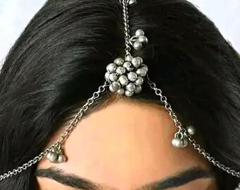 Banjara Look Ghunroo Silver Plated Matte Finish Oxidised Maang Tikka, Sheeshpatti, Maang tikka, Hair Accessories, Head Jewelry, Body Jewelry
