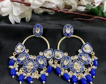 Lotus Meenakari Hoop Earrings, Indian Jewelry, Wedding Earrings, Indian Jhumki Earrings, Gold Platted Hoop Earrings, Minimalist Earrings