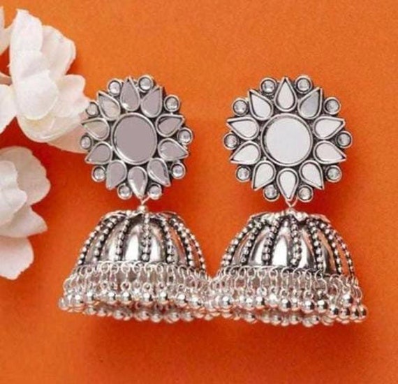 Afghani Mirror Heavy Long Women Oxidised Bahubali Earring for Women Oxidised Indian Jewelry Set Anushka Sharma Inspired Jhumka Earrings Etsy