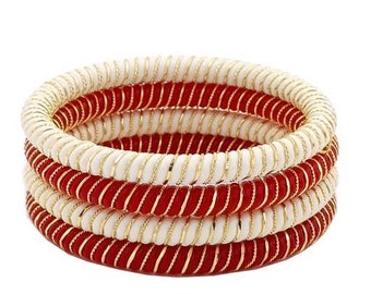 Amazing Red Pola Sakha Handmade Conch Shell Bangles ,Handmade Shakha Pola Gold Plated Acrylic Bangle for Women, Red and White Pack of 4
