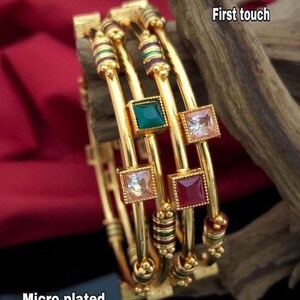 Brazaletes de piedra rubí Kemp del sur de la India, conjunto de brazaletes Temple Rajwadi, brazaletes de oro, brazaletes de novia, joyería de moda, accesorios de mano de Bollywood