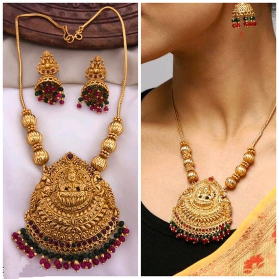 Antique Copper Gold Matte Finish Maa Laxmi South Indian Jewelry