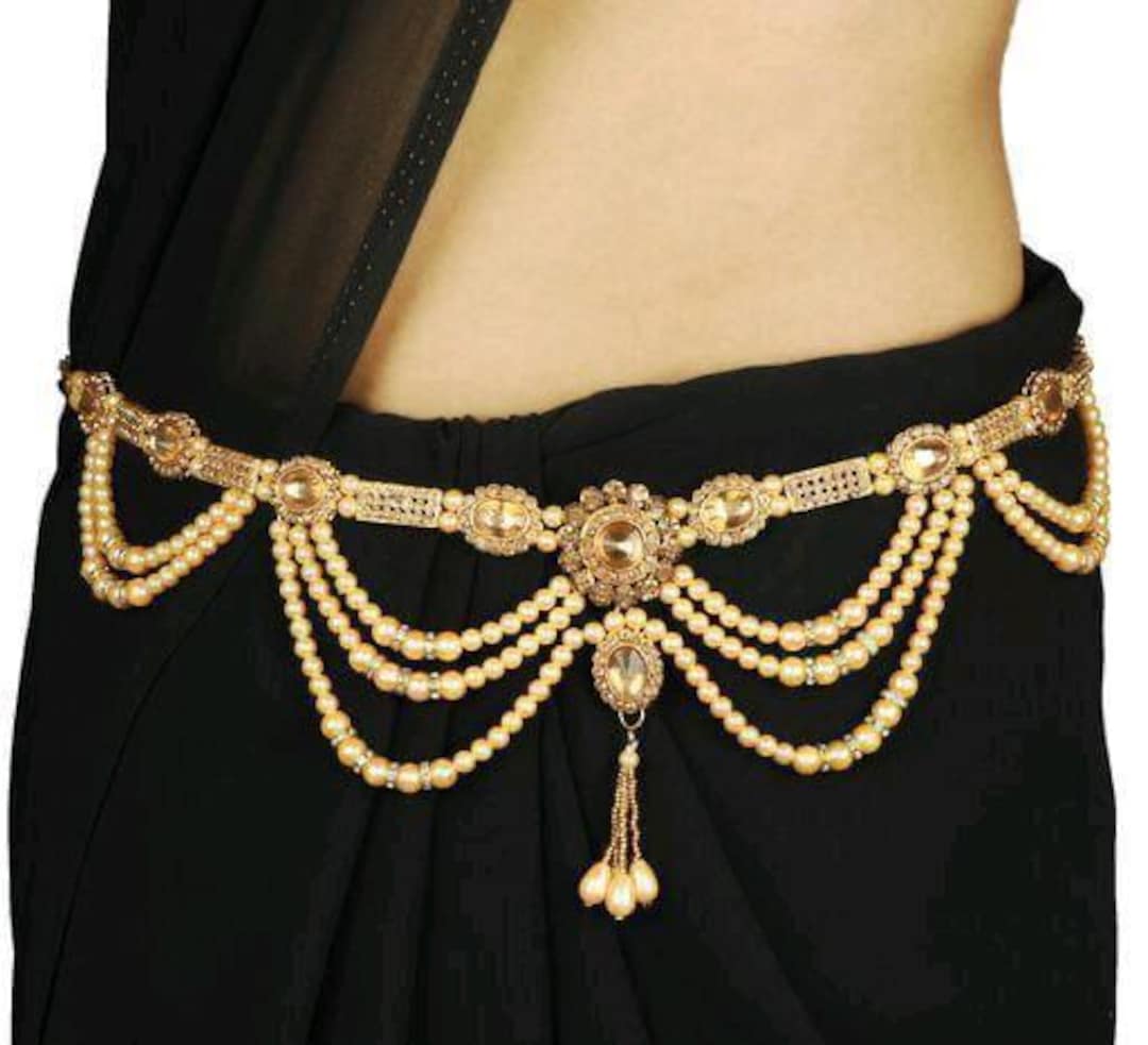 18K Gold Plated Traditional Ethnic Round Kundan Studded Adjustable Kamarband/Belly Chain/Kandora/Wait Belt For Women