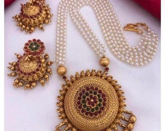 Pearls Gold Short N Long Necklace Set/long N Short Combo Set